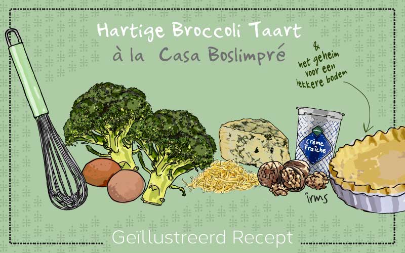 Hartige taart met broccoli, een geïllustreerd recept als visuele content.