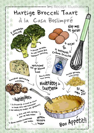 geillustreerd recept hartige taart broccoli