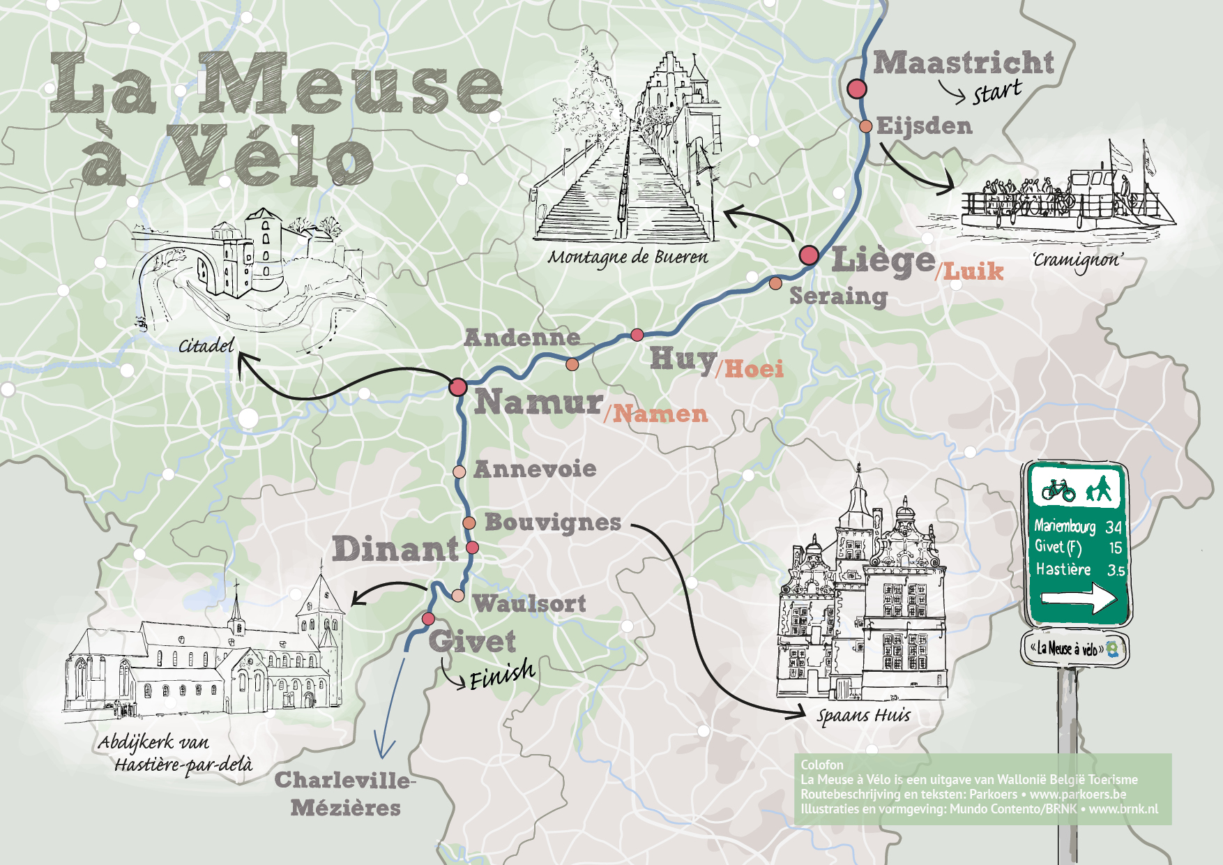 fietsroute kaart Maas Wallonie Belgie Toerisme